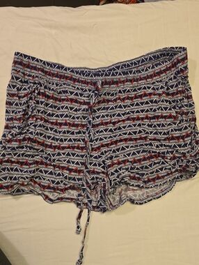 BeBop Navy White Red Geometric Drawstring Athletic Shorts